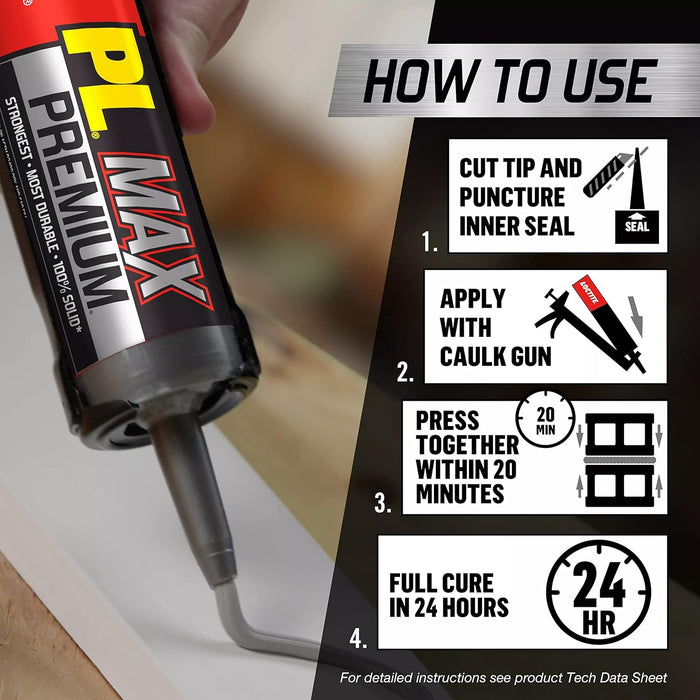 Loctite PL Premium Max Construction Adhesive, 9 fl oz Cartridge, Versatile Construction Glue for Wood, Concrete, Stone & More (Pack of 1)