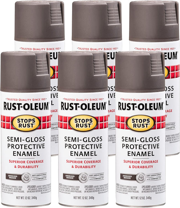 Rust-Oleum 7754830 Stops Rust Spray Paint, 12 Oz, Semi-Gloss Anodized Bronze (Pack of 6)