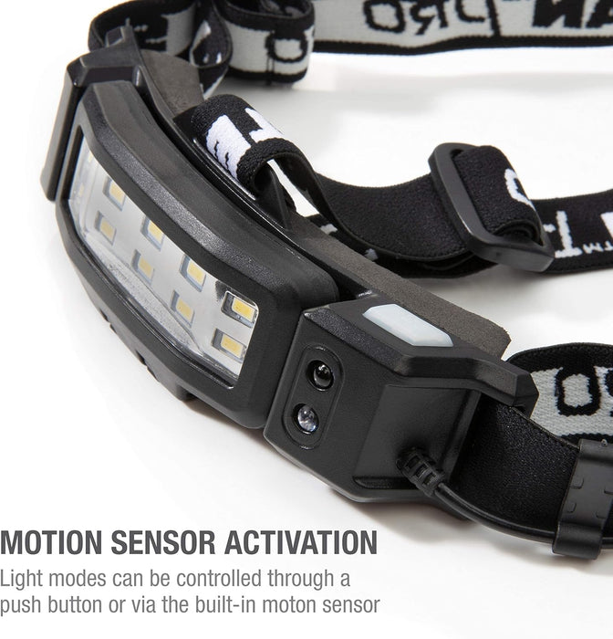 Steelman 78834 Slim Profile Rechargeable LED Motion-Activated Headlamp, 250-Lumen, 3 Brightness Settings, 20-Meter Range, Water-Resistant 250-Lumen LED Motion