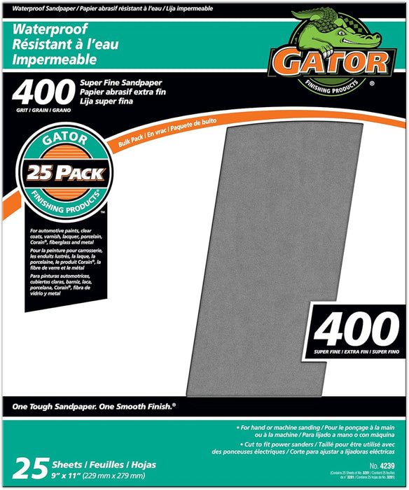 Gator 9" x 11" Waterproof Sanding Sheets, 400 Grit, 25 Pack
