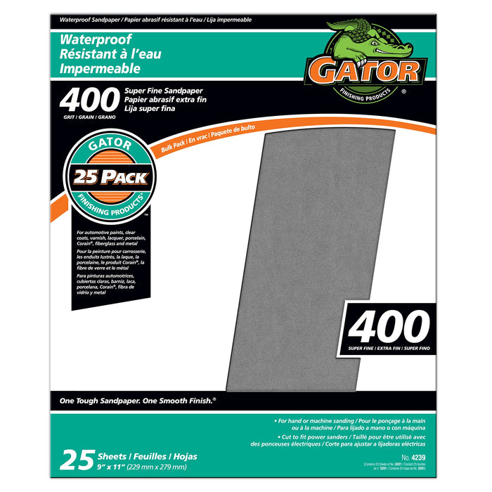 Gator 9" x 11" Waterproof Sanding Sheets, 400 Grit, 25 Pack