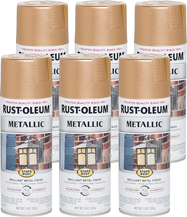 Rust-Oleum 286524 Stops Rust Metallic Spray Paint, 11 oz, Warm Gold (Pack of 6)