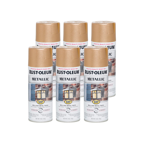 Rust-Oleum 286524 Stops Rust Metallic Spray Paint, 11 oz, Warm Gold (Pack of 6)