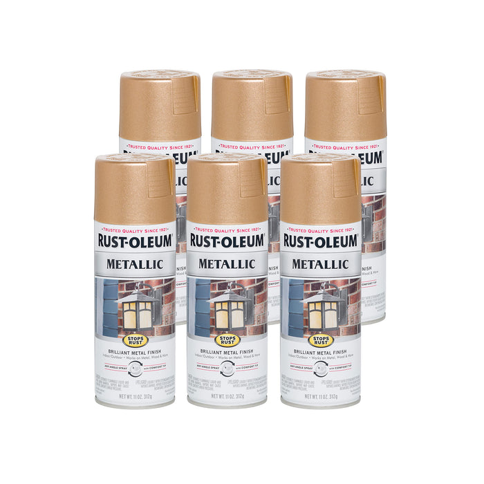 Rust-Oleum 286524 Stops Rust Metallic Spray Paint, 11 oz, Warm Gold (Pack of 6)