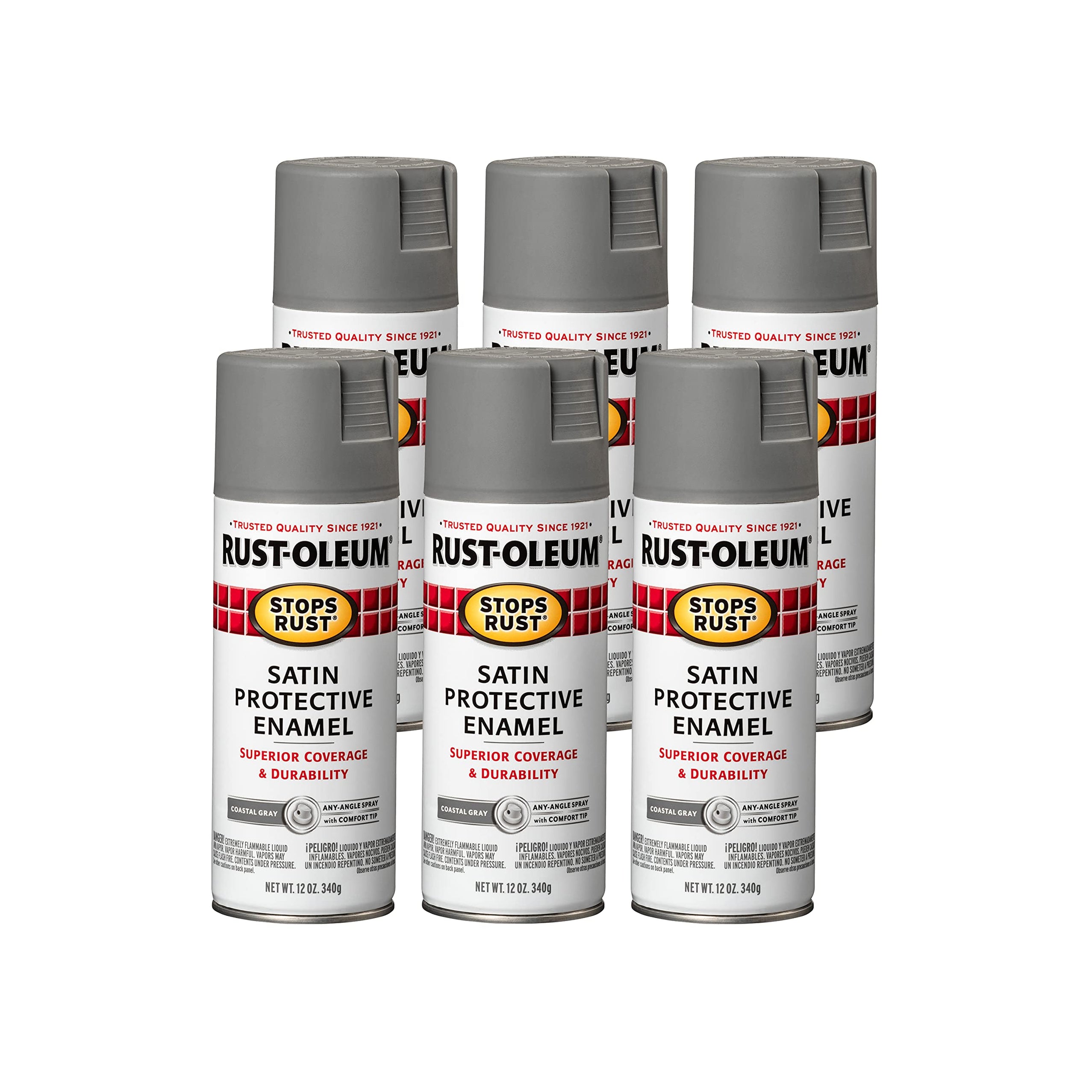 Rust-Oleum 312819 Stops Rust Spray Paint, 12 oz, Satin Coastal Gray (P ...