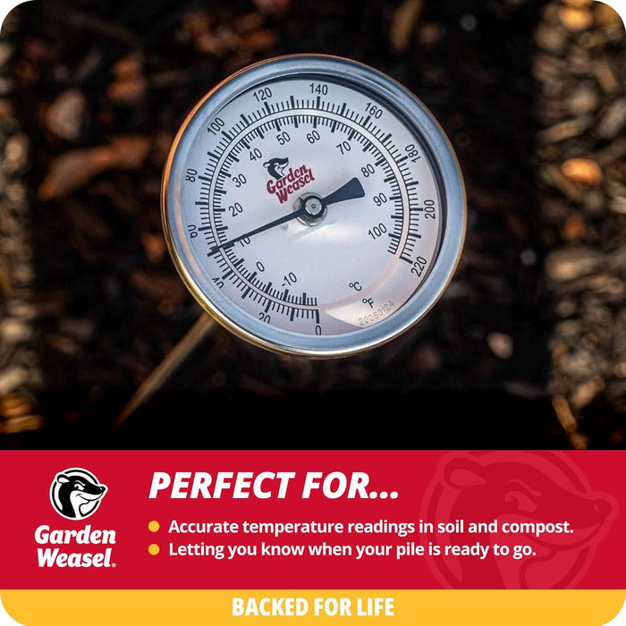 Garden Weasel Analog Soil & Composting Dial Thermometer - 36-Inch Probe | Measures 0 to 220 Degrees Fahrenheit | Soil Temperature, Worm Compost