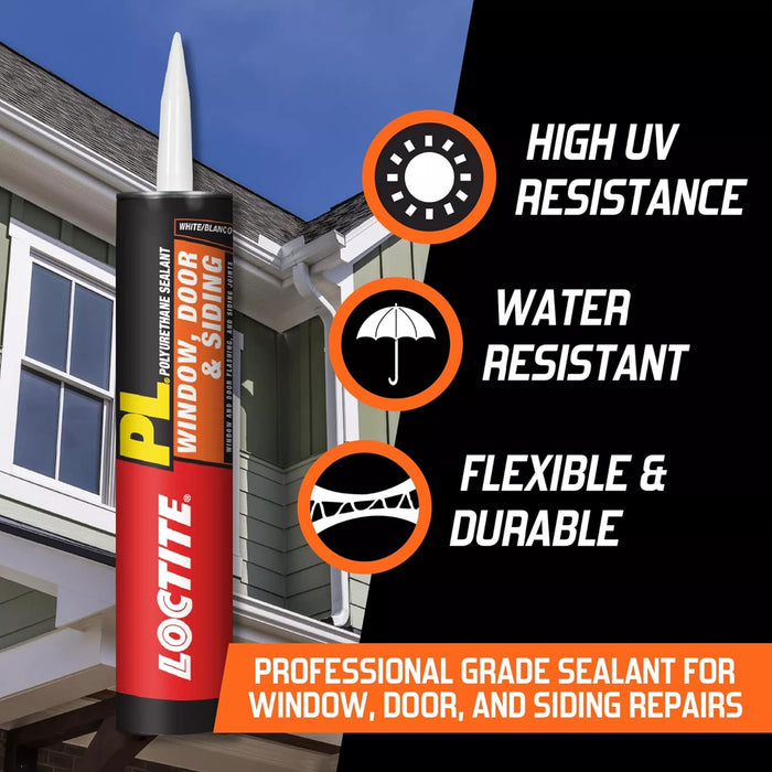 Loctite 1618182 PL Window Door & Siding Polyurethane Sealant, White, 10 fl oz Cartridge (Pack of 12)
