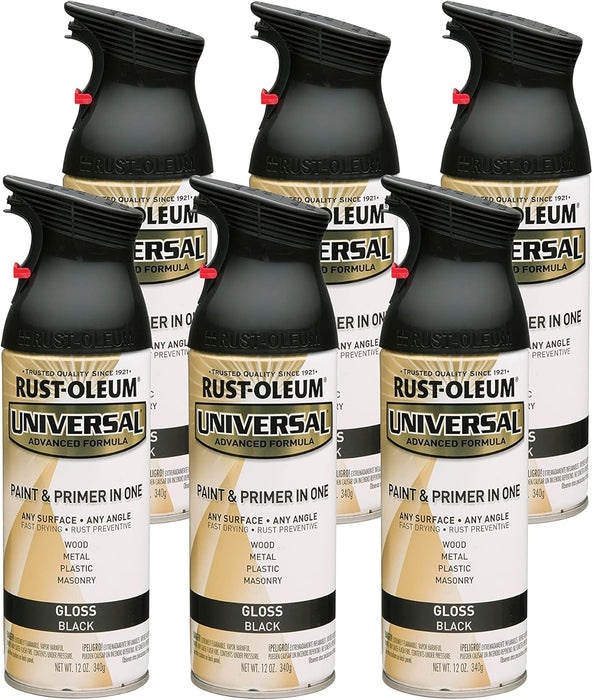 Rust-Oleum 245196 Universal All Surface Spray Paint, 12 oz, Gloss Black (Pack of 6)
