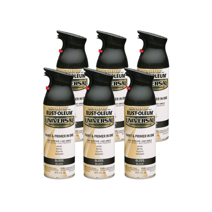 Rust-Oleum 245196 Universal All Surface Spray Paint, 12 oz, Gloss Black (Pack of 6)