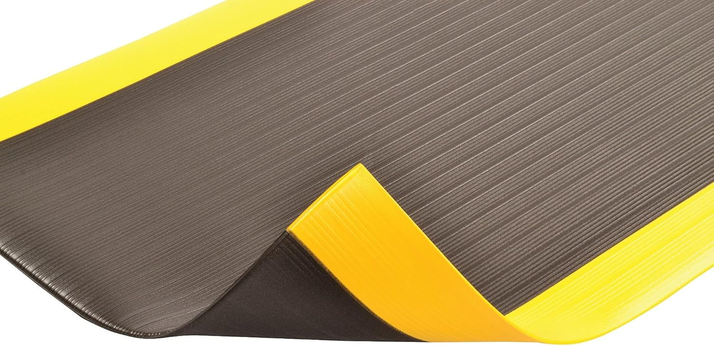 Notrax 410 Airug 2' x 60' x 3/8" Anti Fatigue Mat, Enhanced Slip Resistance with Beveled Edges and Ribbed Surface, Ideal for Industrial and Commercial Workplaces, Black/Yellow, 410R0324BY Ribbed Surface 2' x 60' x 3/8" Black/Yellow
