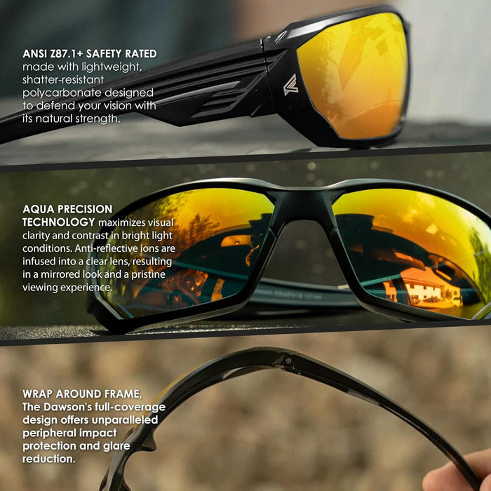 EDGE Dawson Wrap-Around Safety Glasses for Men Premium ANSI Z87.1 Safety Glasses High Impact Rated Non Slip Sunglasses, Protective Eyewear