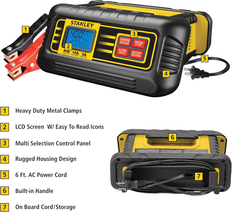 STANLEY BC40BS 40 Amp High Frequency Battery Charger with Engine Start and Patented Voltage and Alternator Check