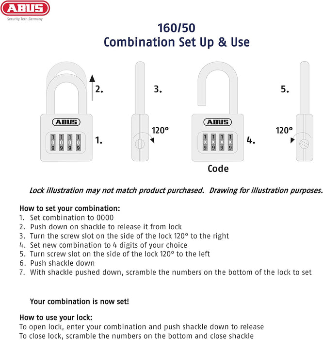 ABUS 160/50 B 160 All Weather Chrome 4 Dial Combination Padlock, Black/Silver