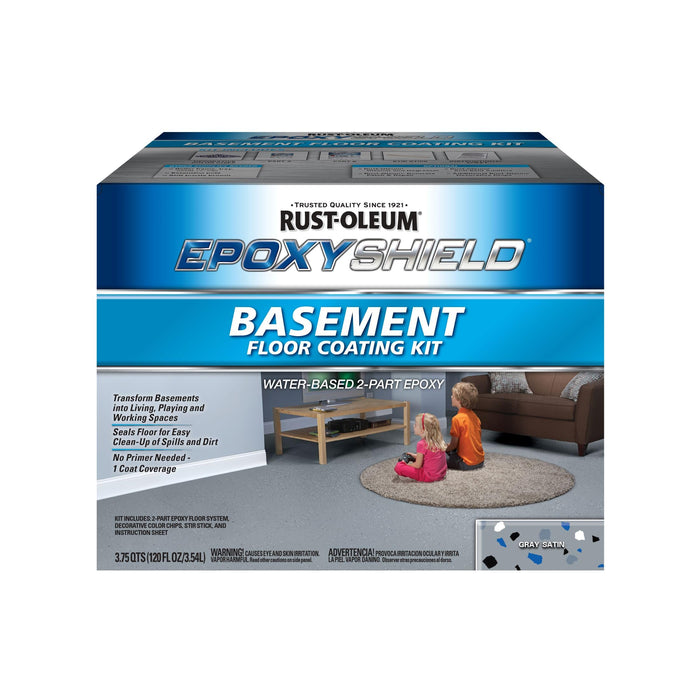 Rust-Oleum 391282 EpoxyShield Basement Floor Coating Kit, Gallon, Gray Satin