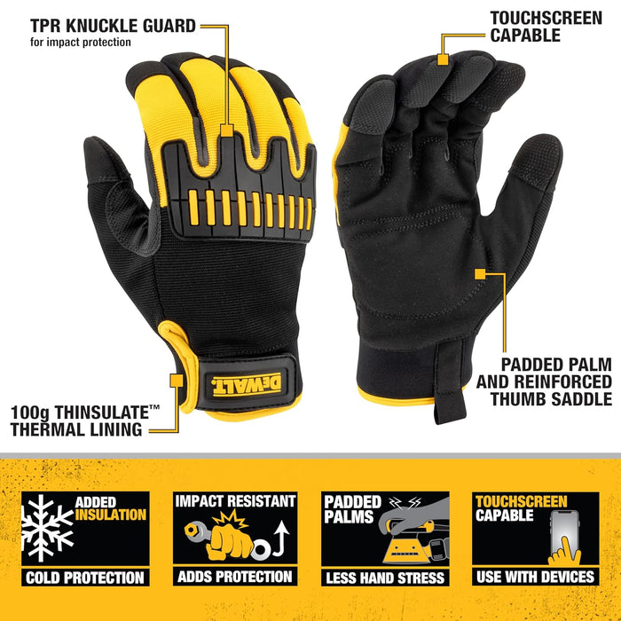 DEWALT DPG758 Unisex Heavy-Duty 100g Thinsulate Lined Cold Weather Impact Glove with Padded Palm, TPR and Touchscreen, Size Large