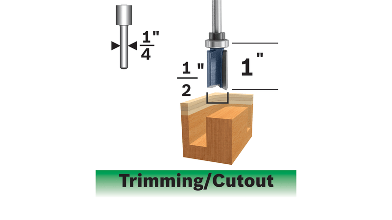 BoschO (85680MC) 1/2 In. x 1 In. Carbide-Tipped Double-Flute Top-Bearing Straight Trim Router Bit
