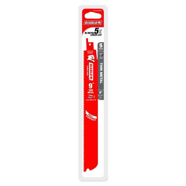 Diablo DS0920BF5 9" Bi-Metal Recip Blade for Thin Metal, 20/24 TPI (Pack of 5)