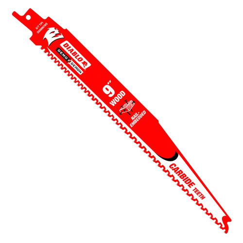 Diablo DS0906CWS 9" Demo Demon Carbide Recip Blade for Nail-Embedded Wood, 5/7 TPI