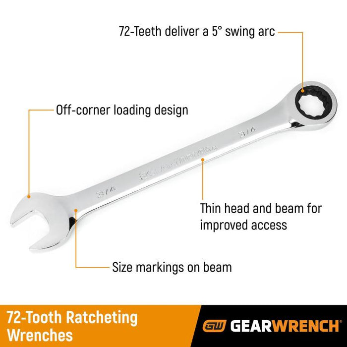 GEARWRENCH 20 Pc. 72-Tooth SAE/Metric Ratcheting Combination Wrench Set