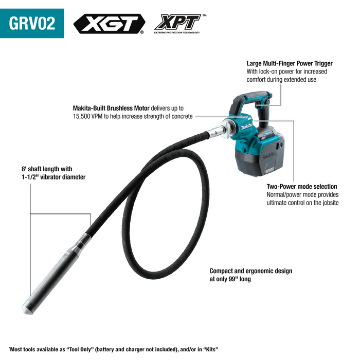 Makita GRV02Z 40V max XGT Brushless Cordless 8' Concrete Vibrator, Tool Only
