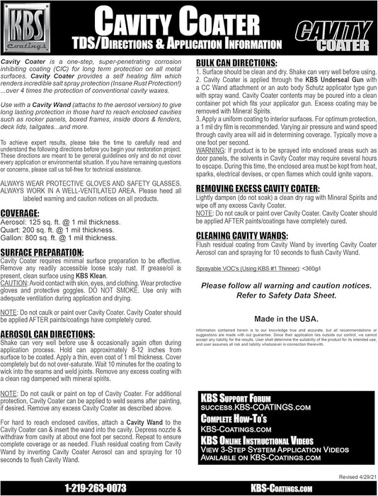 KBS Coatings 75100 Cavity Coater Aerosol, 17.5 Fluid_Ounces