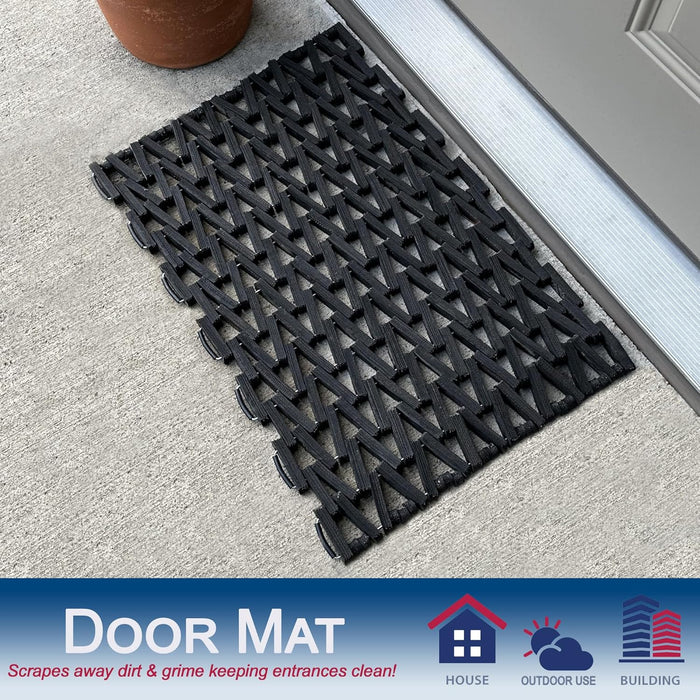 Durable Durite Recycled Tire-Link Outdoor Entrance Mat, Herringbone Weave, 17" x 25", Black