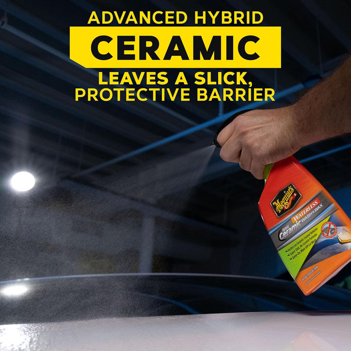 Meguiar’s G251024 Hybrid Ceramic Waterless Wash & Wax - Waterless Car Wash Spray with Ceramic Chemistry for a Slick, Protective Barrier - No-Scratch Formula for Glossy Paint and Ceramic Coatings, 24 Oz