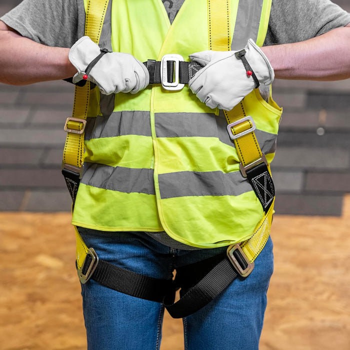 Guardian (00815) Rooftop Safety Kit - 50 ft Vertical Lifeline Assembly, Reusable Temper Anchor, Full Body Harness, Yellow Storage Bucket