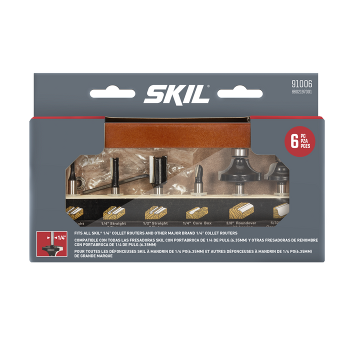 SKIL 6-Piece Carbide Router Bit Set in Wooden Storage Case