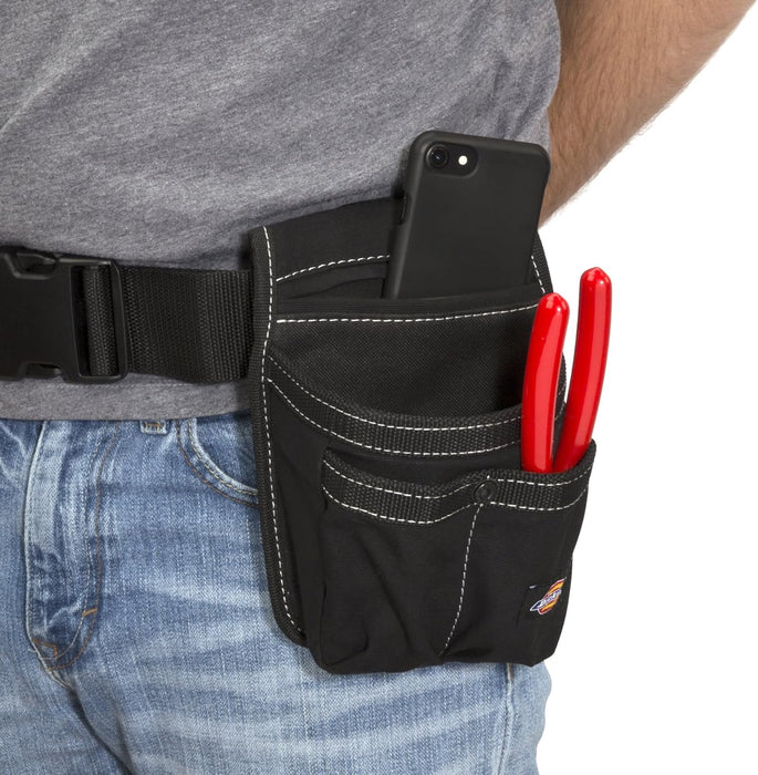 Dickies 57059 Storage Pouch for Tool and Work Belts, 4 Pockets, Cushioned Slip Pocket, Durable Canvas, Snap-Back Compatible with 3-inch Belts