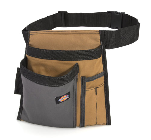 Dickies 57026 5-Pocket Single Side Tool Belt Pouch/Work Apron for Carpenters and Builders, Durable Canvas Construction, Adjustable Belt for Custom Fit, Grey/Tan