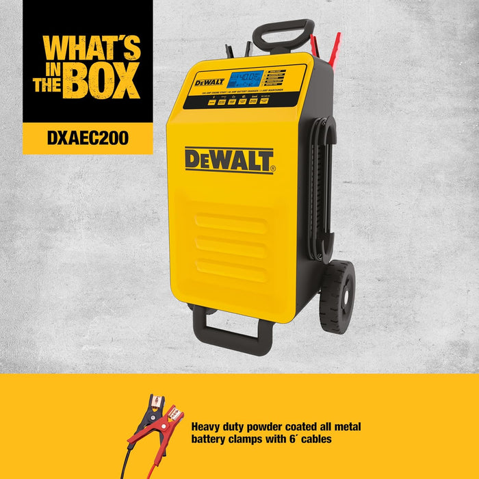 DEWALT DXAE200 Professional Rolling 40 Amp Battery Charger, 3 Amp Maintainer with 200 Amp Engine Start