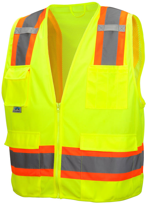 Pyramex Class 2 Surveyor's Safety Vest with 6 Pockets, Hi-Vis Lime, 4XL