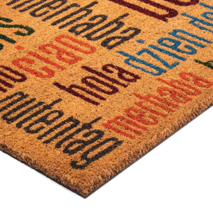 Notrax | C12S1830HW | Notrax Multi-Lingual Hello, Vinyl-Backed Natural Coir Doormat, Entry Mat for Indoor or Outdoor Use, 18"x30", C12 (C12S1830HW)