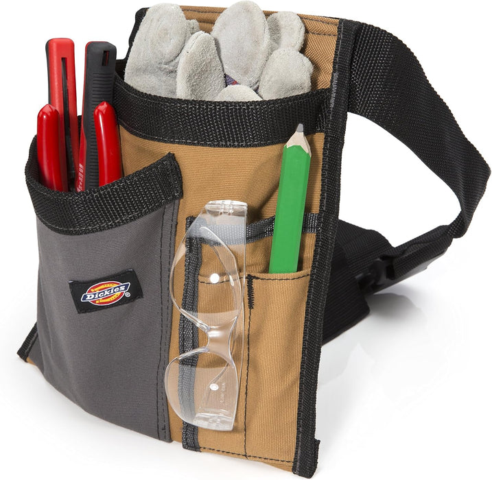 Dickies 57026 5-Pocket Single Side Tool Belt Pouch/Work Apron for Carpenters and Builders, Durable Canvas Construction, Adjustable Belt for Custom Fit, Grey/Tan