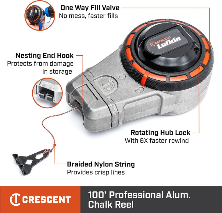 Crescent Lufkin 100' Professional Aluminum Chalk Reel with Blue Chalk, CLA100B Blue Chalk 1 Count (Pack of 1) 100' Professional Aluminum Reel