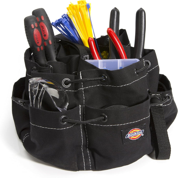 Dickies 57058 12-Pocket Drawstring Work/Tool Bag, Heavy-Duty Drawstrings for Quick-Closure, Snap-Secured Tape Strap, Durable Canvas Construction, Black