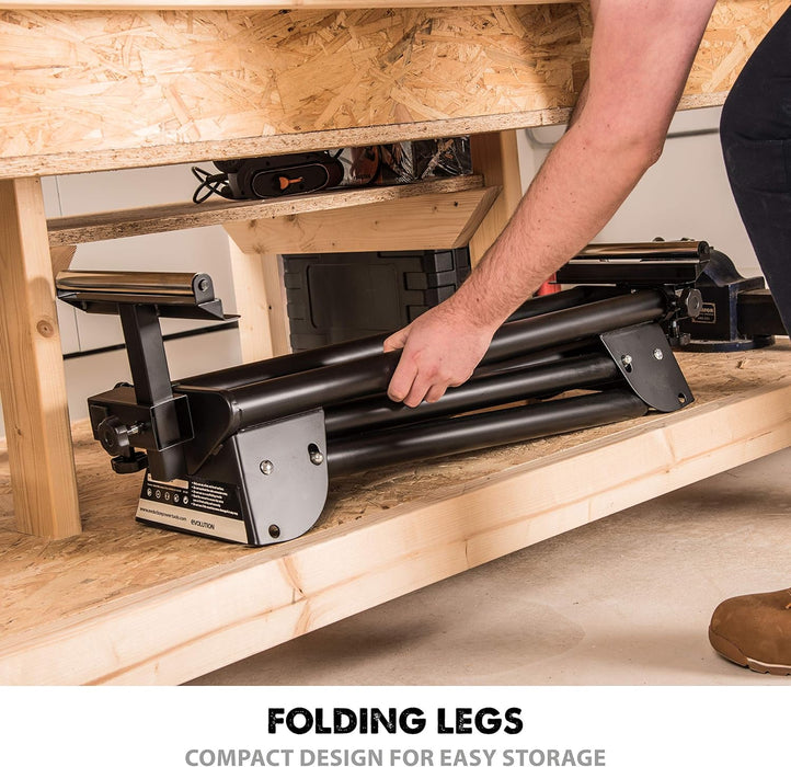 Evolution Power Tools EVOMS1 Miter Saw Stand Compact & Folding, Universal Fits Most Brands, Quick Release Mounting Brackets, Rollers, End Stops for Repeat Cutting , Black