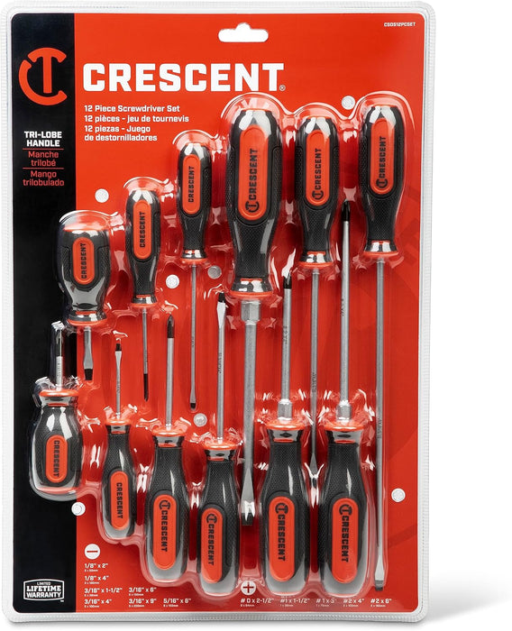 Crescent CSDS12PCSET 12 Pc. Dual Material Screwdriver Set with Phillips and Slotted Screwdrivers
