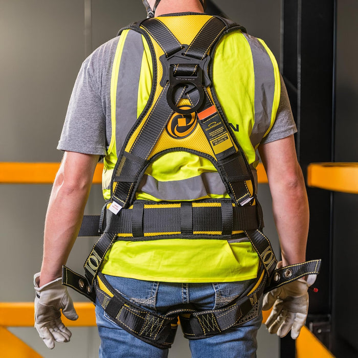 Guardian (21032) Cyclone Construction Harness with Waist Pad, Side D-Rings, OSHA & ANSI Compliant, Black/Yellow, XX-Large Harness