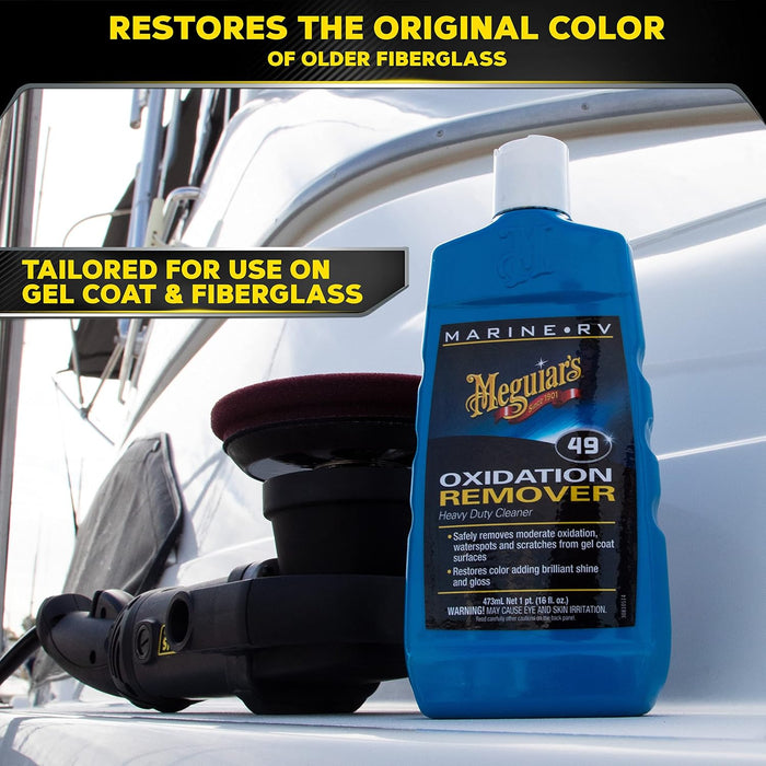 Meguiar's M4916 Marine/RV Heavy Duty Oxidation Remover, Oxidation, Water Spot, Stain, and Boat Scratch Remover for Vehicles with Gel Coat and Fiberglass Surfaces, 16 Oz - Packaging May Vary