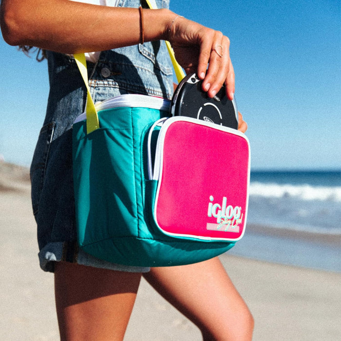 Igloo 000654790 Retro 90s Lunch Coolers, Insulated Lunch Bag, Square Lunch Box Cooler with Front Pocket & Adjustable Strap Neon