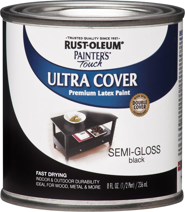 Rust-Oleum 1974730 Painter's Touch Latex Paint, Half Pint, Semi-Gloss Black (Pack of 6)
