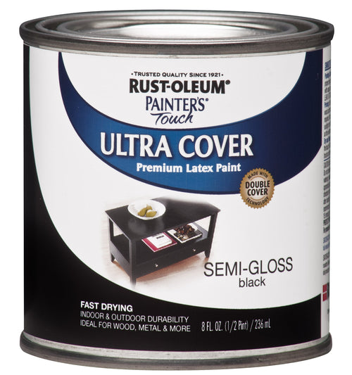 Rust-Oleum 1974730 Painter's Touch Latex Paint, Half Pint, Semi-Gloss Black (Pack of 6)