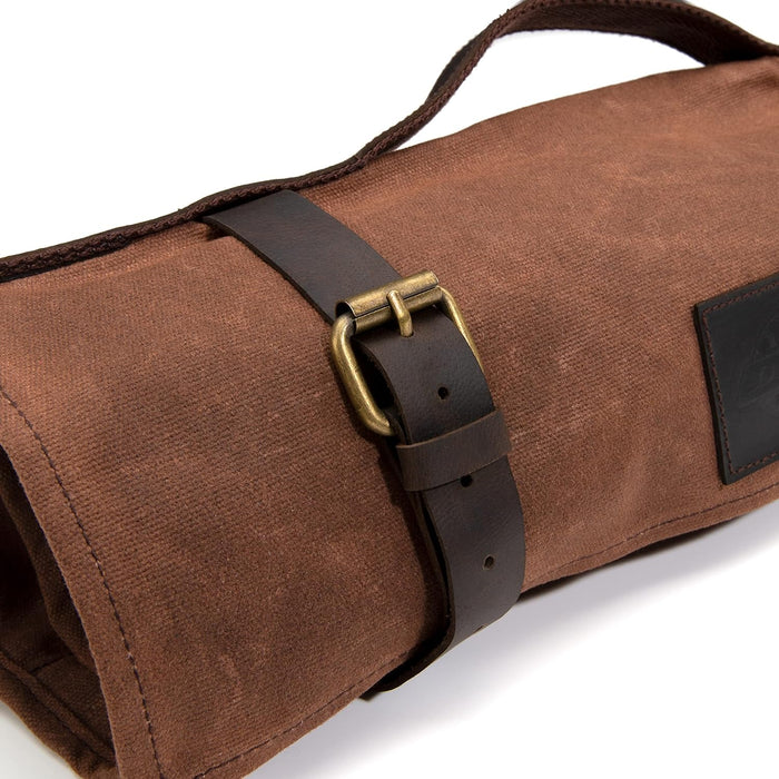 Dickies 57124 Chef Knife Roll Bag Portable Organizer and Cutlery Storage Roll, Waxed Canvas and Leather, Medium