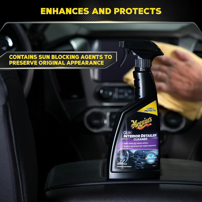 Meguiar's G13616 Quik Interior Detailer, This Non-Greasy Formula Cleans and Protects All Interior Surfaces, Easy Cleaning and Interior Detailer, 16 Oz Spray