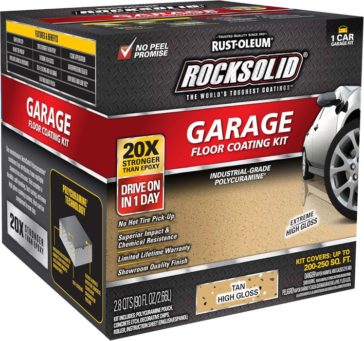 Rust-Oleum 60007 RockSolid Polycuramine Garage Floor Coating, 1 Car Kit, High Gloss Tan