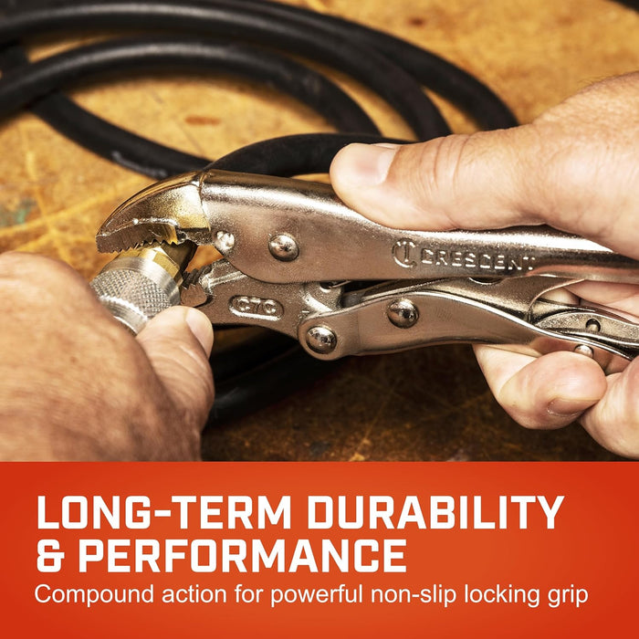 Crescent Curved Jaw Locking Pliers with Wire Cutter - 3 Piece Set - Home DIY & Professional Mechanic Hand Tool for Nuts & Bolts, Cables, Wires - 5", 7" & 10" - CLP3SETN-08