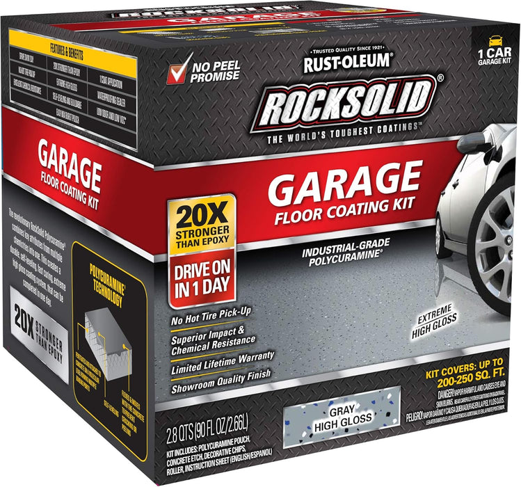Rust-Oleum 60003 RockSolid Polycuramine Garage Floor Coating, 1 Car Kit, High Gloss Gray