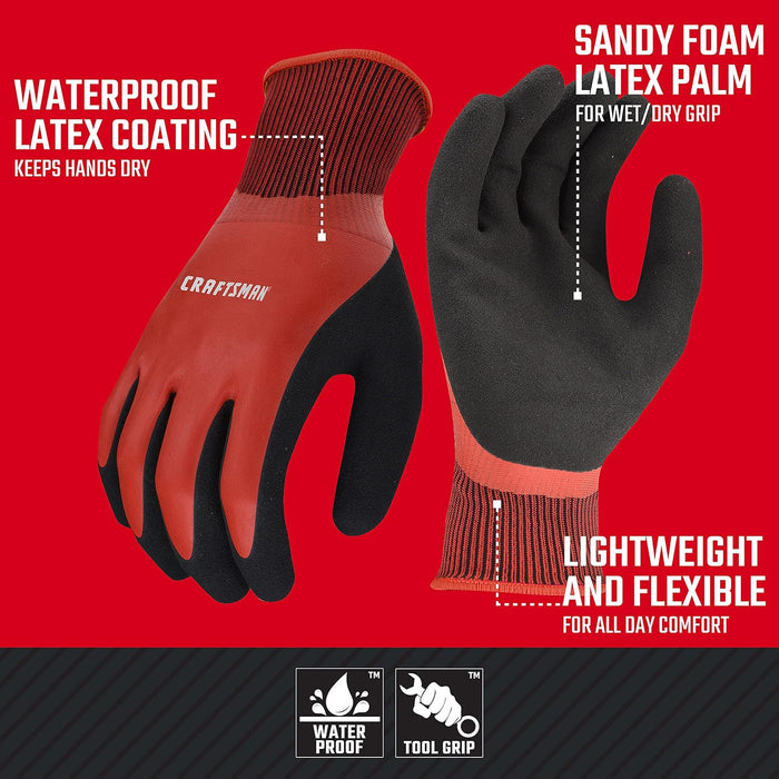Radians CMXPGRA18L Craftsman Sandy Foam Latex Waterproof Grip Glove, Red, Large (Pack of 2)
